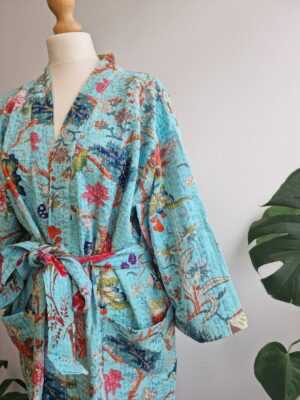 Kantha Cotton Long Reversible Kimono in Gardenia vibe - Image 2