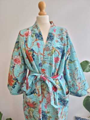 Kantha Cotton Long Reversible Kimono in Gardenia vibe - Image 4