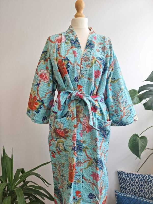 Kantha Cotton Long Reversible Kimono in Gardenia vibe