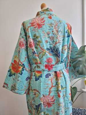 Kantha Cotton Long Reversible Kimono in Gardenia vibe - Image 5