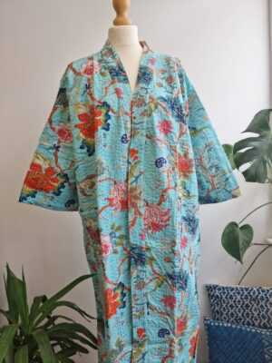 Kantha Cotton Long Reversible Kimono in Gardenia vibe - Image 6