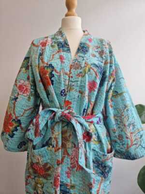 Kantha Cotton Long Reversible Kimono in Gardenia vibe - Image 7