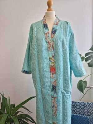 Kantha Cotton Long Reversible Kimono in Gardenia vibe - Image 8