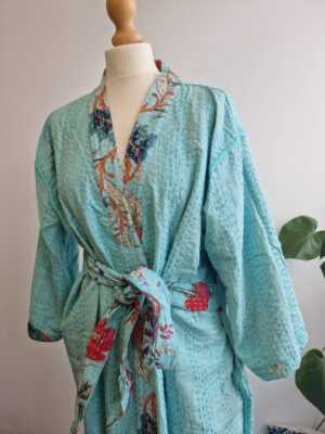 Kantha Cotton Long Reversible Kimono in Gardenia vibe - Image 9