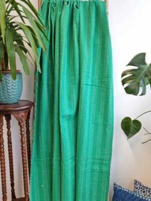 Kantha Pure Cotton Reversible Throw in Green White Blue Pink - Image 5