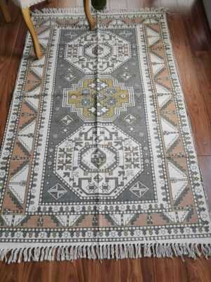 6ft x 4ft Vintage Style Cotton Dhurrie Rug in Bohemian look - Image 8