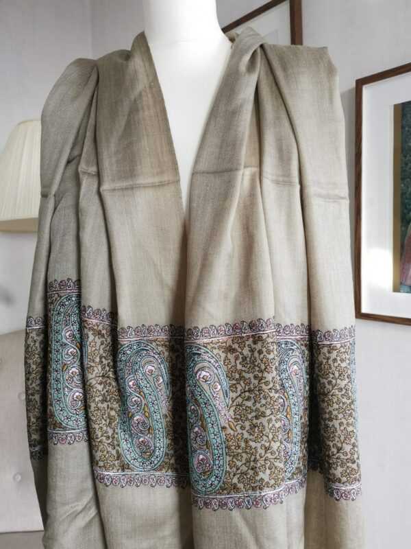 Pashmina Paisley Embroidery Scarf in Earthy Neutrals
