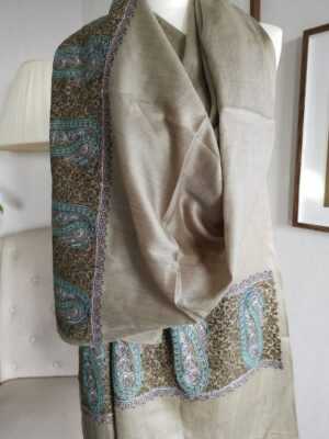 Pashmina Paisley Embroidery Scarf in Earthy Neutrals - Image 4