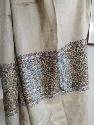 Pashmina Paisley Embroidery Scarf in Earthy Neutrals - Image 5
