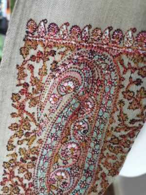 Pashmina Paisley Embroidery Scarf in Earthy Neutrals - Image 7