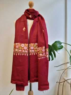 Pure Wool Hand Embroidery Pashmina Scarf in Regal Romance Red - Image 7