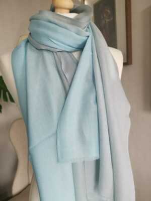 Wool Ombre Pashmina Unisex Reversible Scarf in Sky Blue Pastel - Image 2