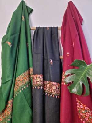 Pure Wool Hand Embroidery Pashmina Scarf in Floral Kashmir Wrap - Image 2