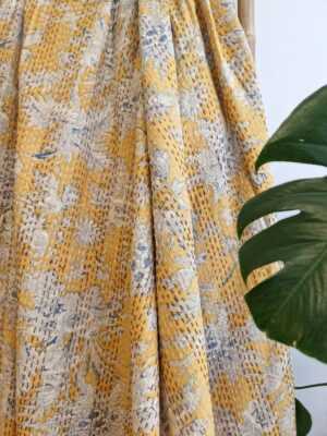 Kantha Cotton Reversible Throw in Pastel Mustard Yellow - Image 6