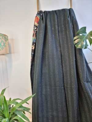 Kantha Pure Cotton Reversible Throw in Elegant Black Tropical Gardenia - Image 4