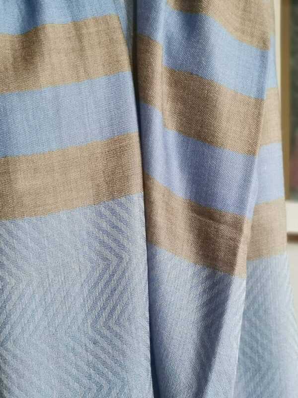 Wool Pashmina Unisex Stripe Scarf in Powder Blue & Sandstone Beige