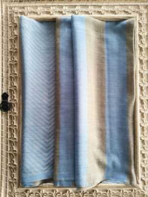 Wool Pashmina Unisex Stripe Scarf in Powder Blue & Sandstone Beige - Image 4