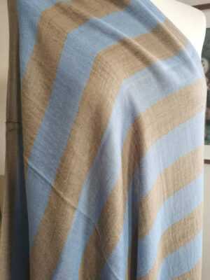 Wool Pashmina Unisex Stripe Scarf in Powder Blue & Sandstone Beige - Image 7