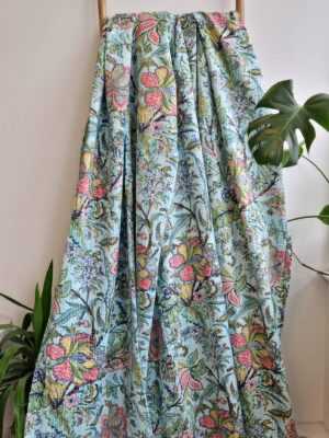 Kantha Pure Cotton Reversible Throw in Pastel Blue Aqua - Image 2