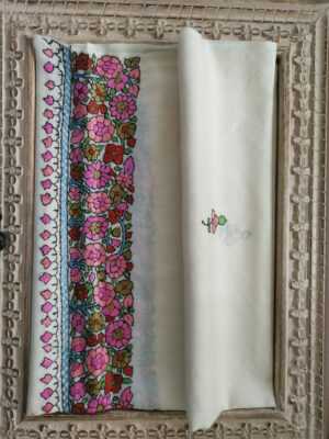 Pure Wool Hand Embroidery Pashmina Scarf in Regal Ivory White - Image 2