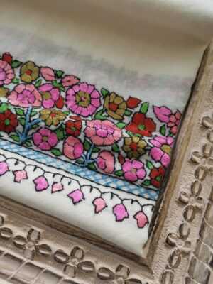 Pure Wool Hand Embroidery Pashmina Scarf in Regal Ivory White - Image 3