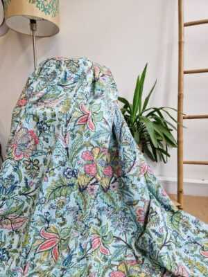 Kantha Pure Cotton Reversible Throw in Pastel Blue Aqua - Image 4