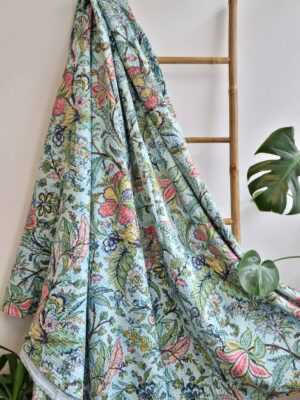 Kantha Pure Cotton Reversible Throw in Pastel Blue Aqua - Image 5