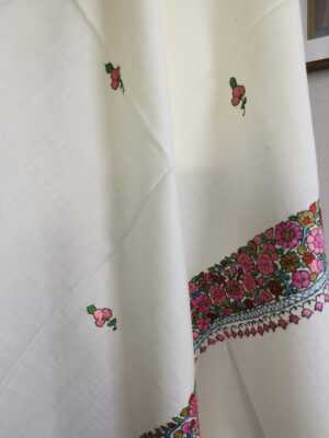Pure Wool Hand Embroidery Pashmina Scarf in Regal Ivory White - Image 5