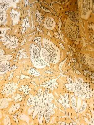 Kantha Pure Cotton Reversible throw in Elegant Sandstone Beige Botanical Bloom - Image 2
