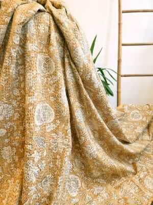 Kantha Pure Cotton Reversible throw in Elegant Sandstone Beige Botanical Bloom - Image 3