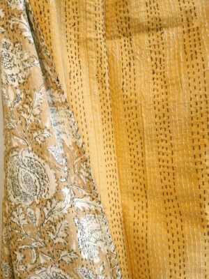 Kantha Pure Cotton Reversible throw in Elegant Sandstone Beige Botanical Bloom - Image 5