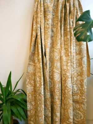 Kantha Pure Cotton Reversible throw in Elegant Sandstone Beige Botanical Bloom - Image 6