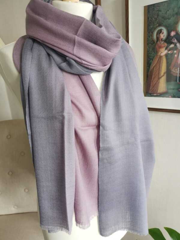 Wool Ombre Pashmina Unisex Reversible Scarf in Pastel Purple Blue