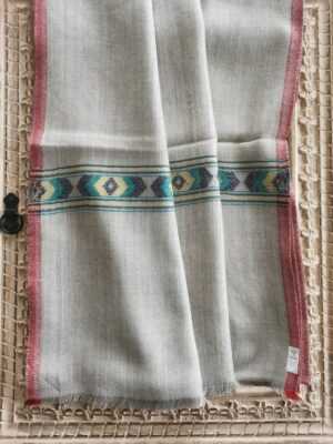 Kaani Pure Wool Pashmina Scarf with Diamond Weave Border - Image 2