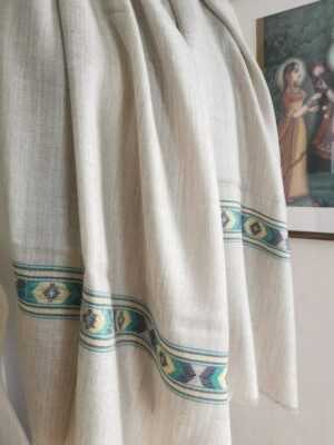 Kaani Pure Wool Pashmina Scarf with Diamond Weave Border - Image 3