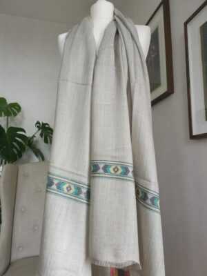 Kaani Pure Wool Pashmina Scarf with Diamond Weave Border - Image 6