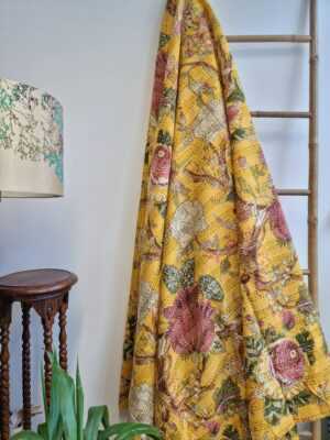 Kantha Cotton Reversible throw Bright Mustard Yellow Rose shade - Image 3