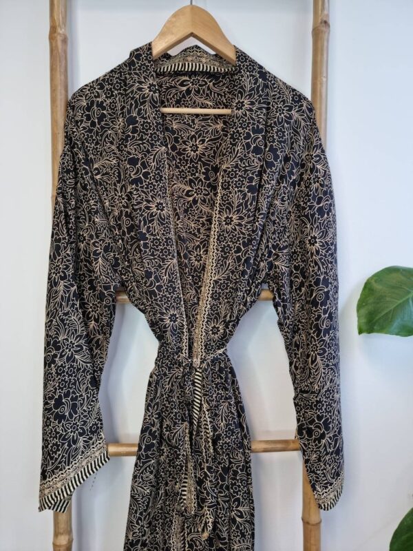 Men's Silk Boho Kimonos in Black Beige Regal Monochromic look
