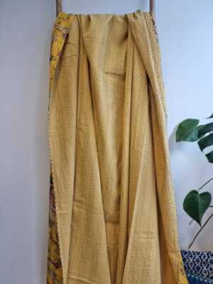 Kantha Cotton Reversible throw Bright Mustard Yellow Rose shade - Image 7
