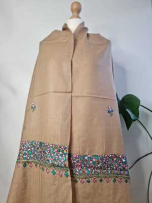 Wool Hand Embroidery Pashmina Scarf Pastel Natural Brown - Image 3