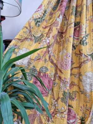 Kantha Cotton Reversible throw Bright Mustard Yellow Rose shade - Image 8