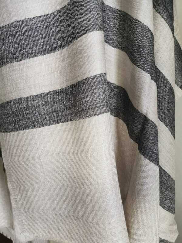 Fine Wool Pashmina Unisex Stripe Scarf in Black & Grey