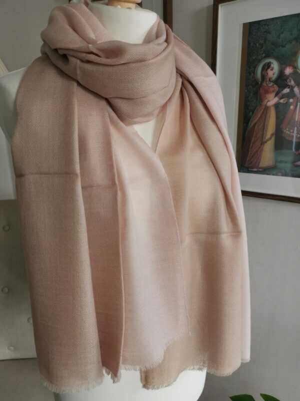 Fine Wool Ombre Pashmina Unisex Reversible Scarf in Neutral Blush