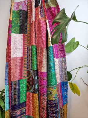 Kantha Silk Cotton Reversible Throw in Indian multicolor floral Ikat - Image 2
