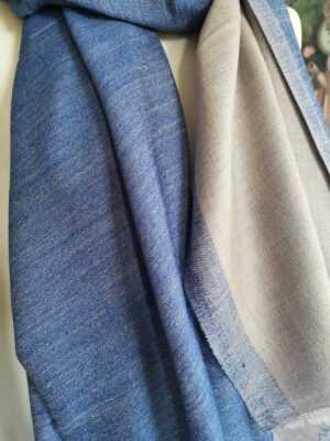 Fine Wool Pashmina Unisex Reversible Scarf in Blue & Grey - Image 4