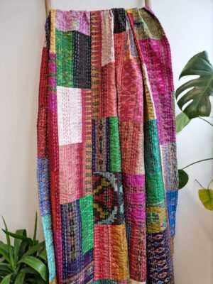 Kantha Silk Cotton Reversible Throw in Indian multicolor floral Ikat - Image 7