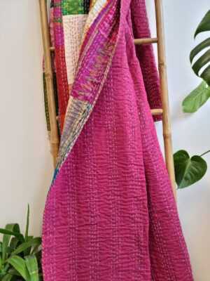 Kantha Silk Cotton Reversible Throw in Indian multicolor floral Ikat - Image 8