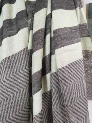 Fine Wool Pashmina Unisex Stripe Scarf in Pistachio & Charcoal Black - Image 6