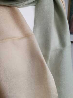 Fine Wool Ombre Pashmina Unisex Reversible Scarf in Pistachio Cream - Image 6