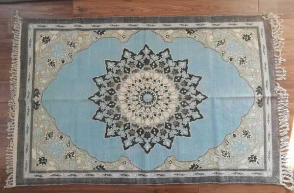 6ft x 4ft Vintage Style Cotton in Blue Boho Geometric Carpet